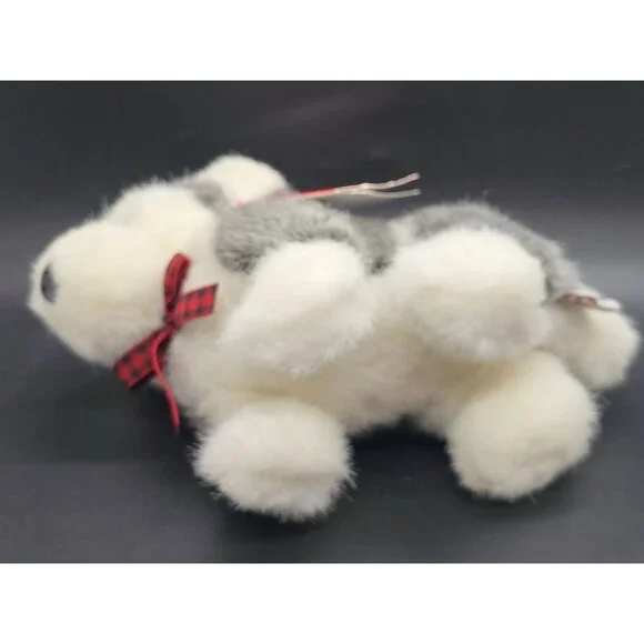 Vtg GUND 1993 Husky w/ Plaid Bow 6” Mini Stuffed Animal Plush Dog W/ Tag Puppy - Picture 10 of 14